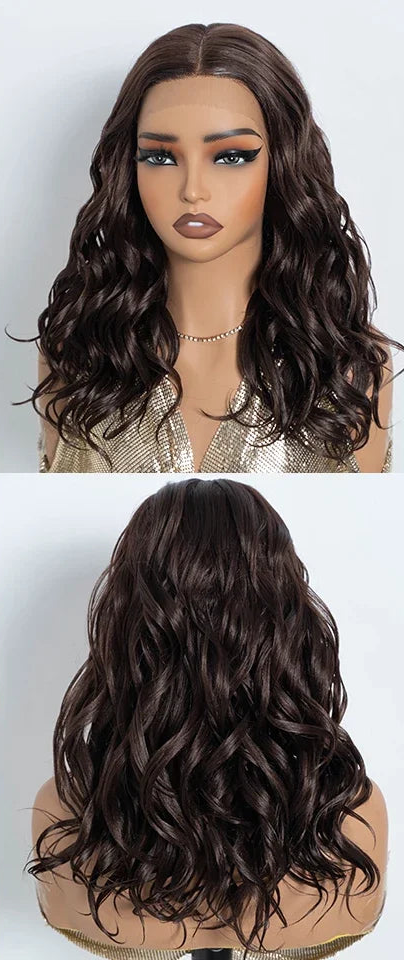 Black Natural Curly Wavy Highlight Synthetic Lace Front Wigs