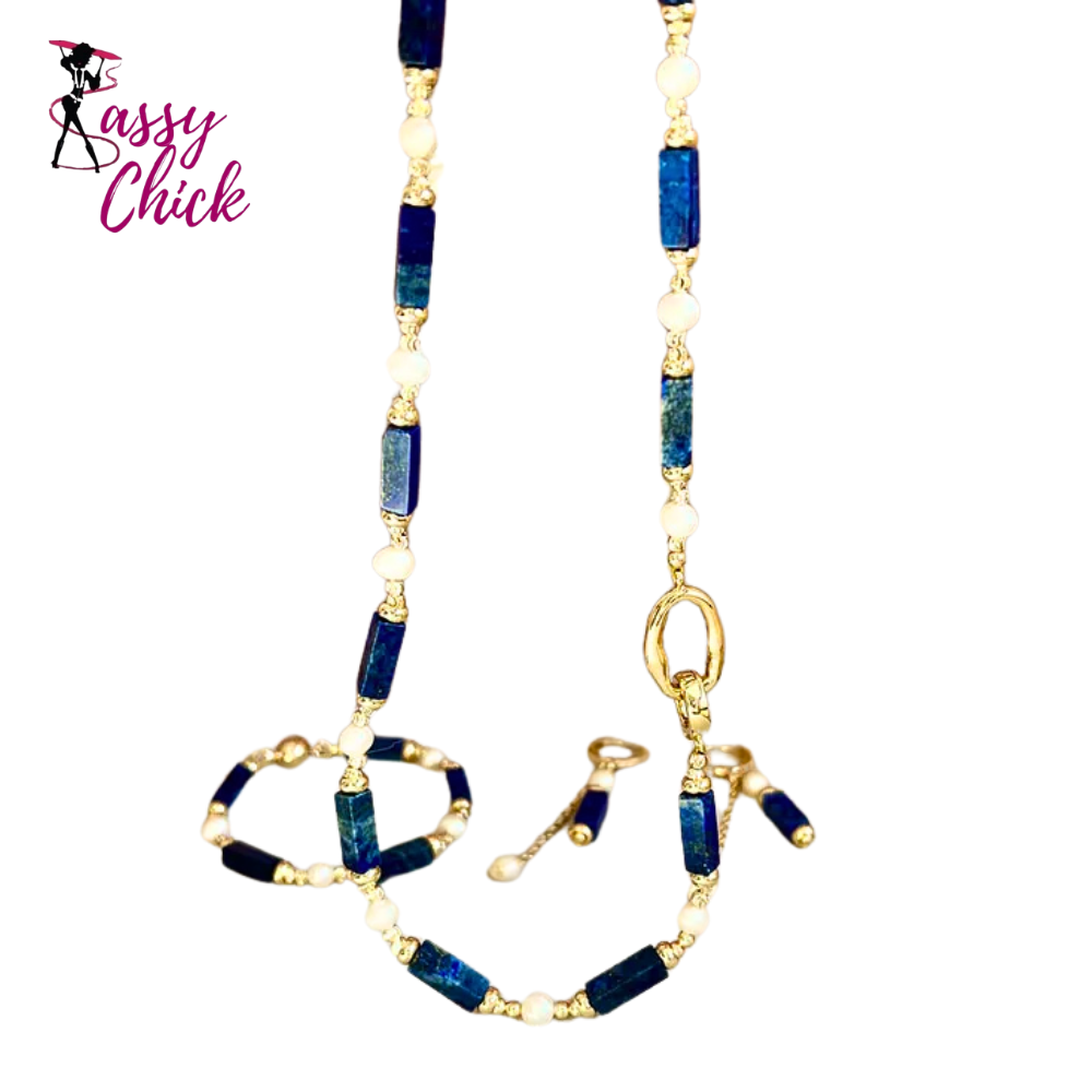 Natural Freshwater Pearl Lapis Lazuli Jewelry Set Sassy Chick Logo
