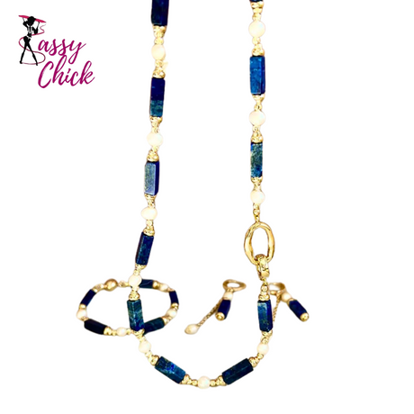 Natural Freshwater Pearl Lapis Lazuli Jewelry Set Sassy Chick Logo