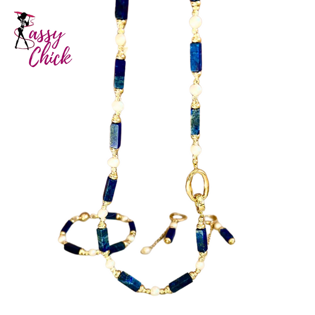Natural Freshwater Pearl Lapis Lazuli Jewelry Set Sassy Chick Logo