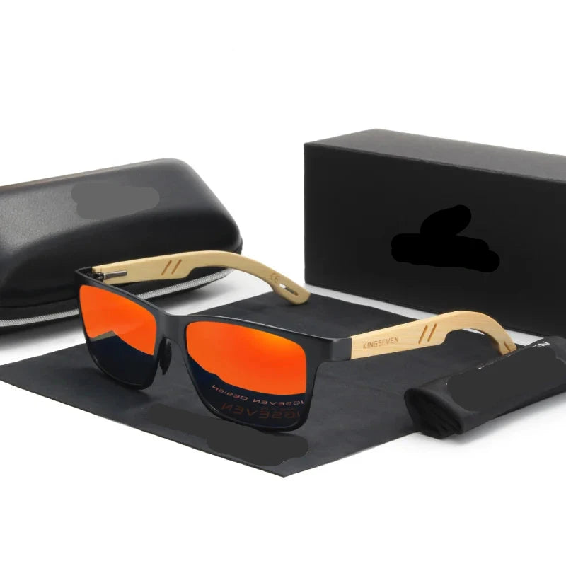 Natural Wooden Men Polarized Eyewear Sunglasses Orange