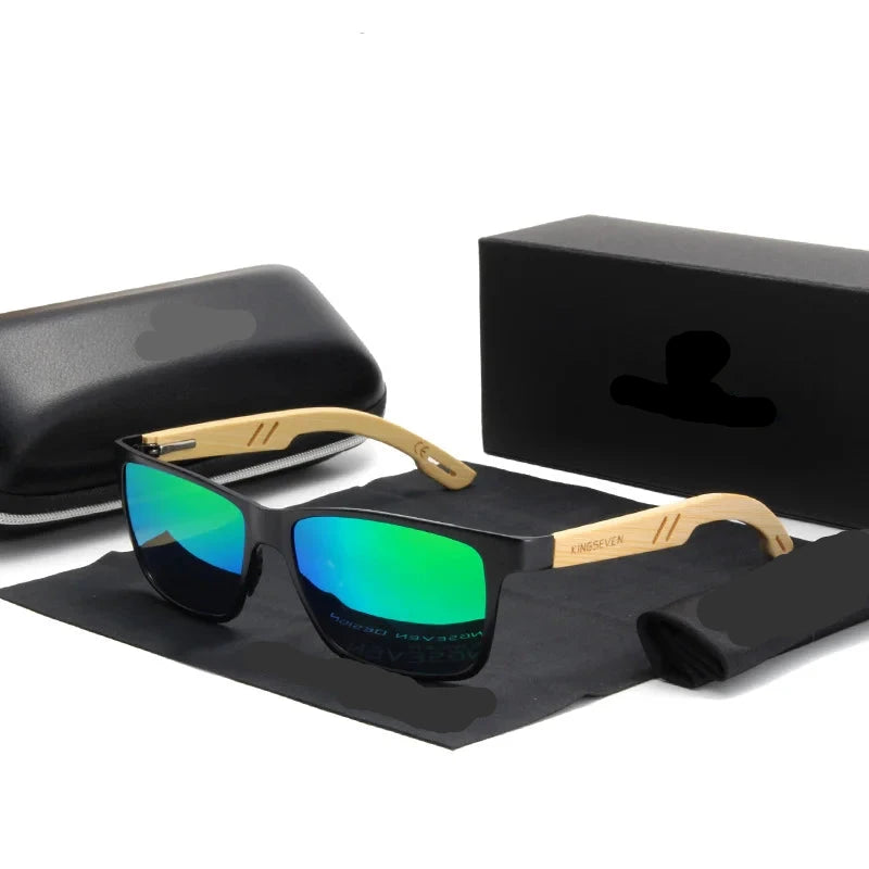 Natural Wooden Men Polarized Eyewear Sunglasses green blue
