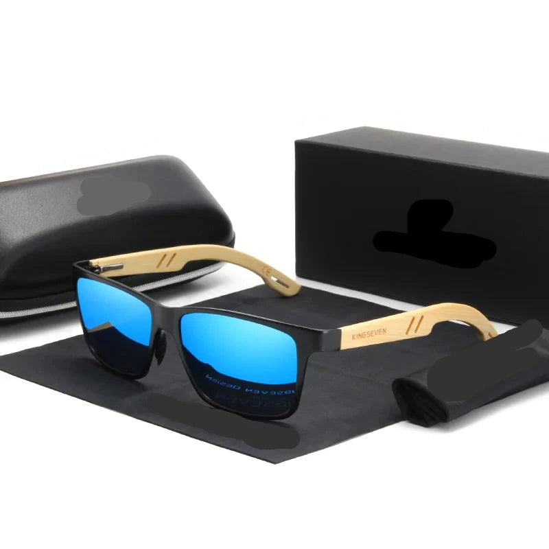 Natural Wooden Men Polarized Eyewear Sunglasses blue