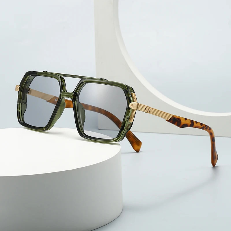 Leopard New Aviator Retro Double Bridge Square Sunglasses