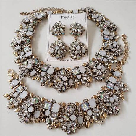New Crystal Rhinestone Bridal Statement Jewelry Sets White
