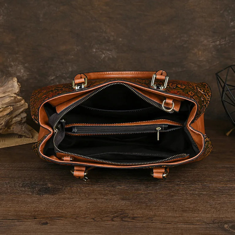 Compartment New Embossed Large Handmade Shoulder Bag For Women