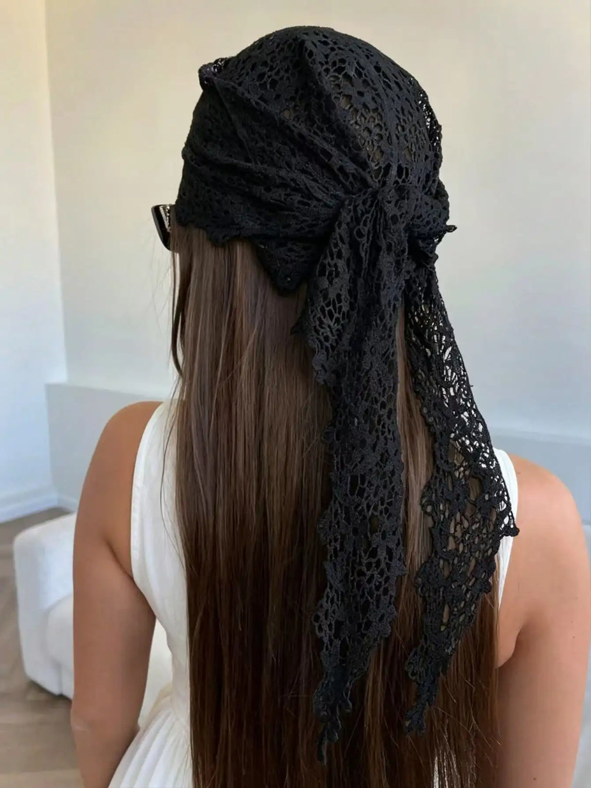 Black New Floral Lace Design Scarf