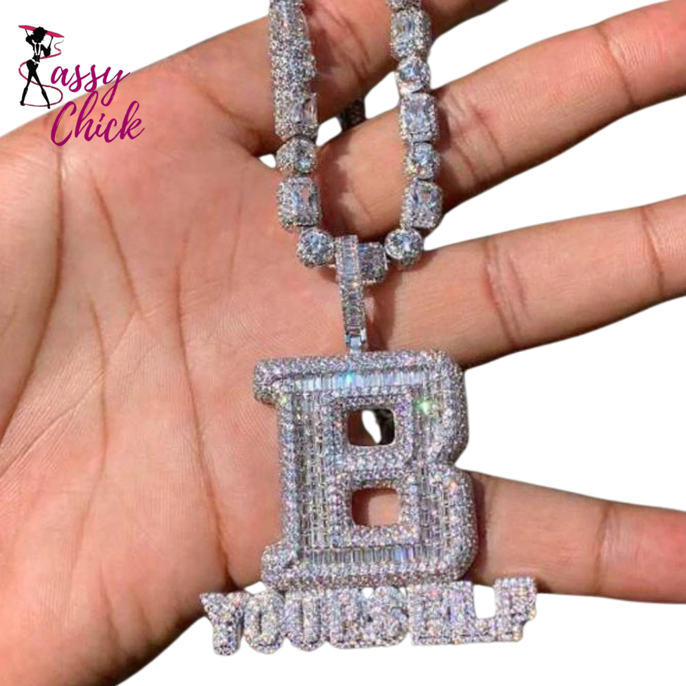 New Iced Out Bling BE YOURSELF Pendant Necklace Hip Hop Jewelry Sassy Chick Logo