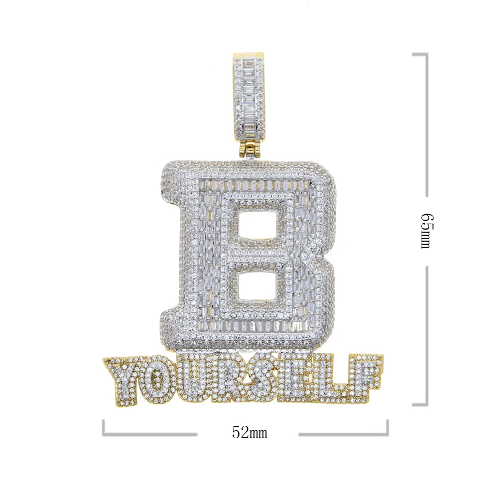 Size of New Iced Out Bling BE YOURSELF Pendant Necklace Hip Hop Jewelry