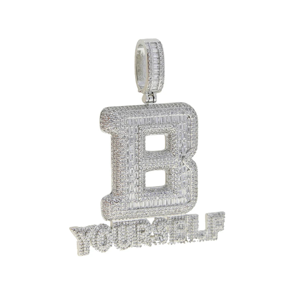 Silver New Iced Out Bling BE YOURSELF Pendant Necklace Hip Hop Jewelry