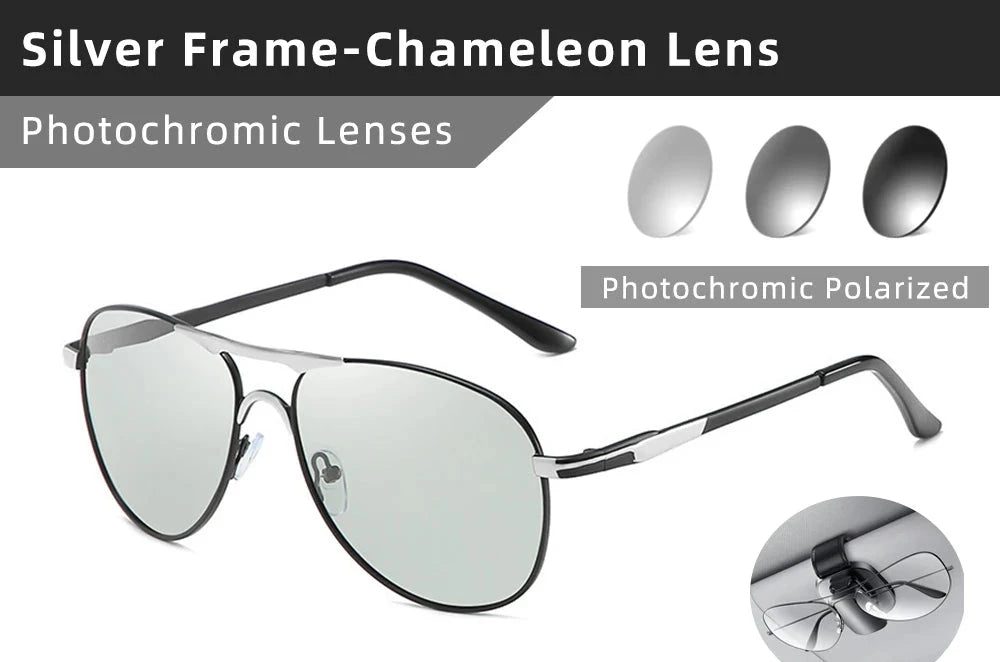 New Polarized Photochromic UV400 Sunglasses Silver