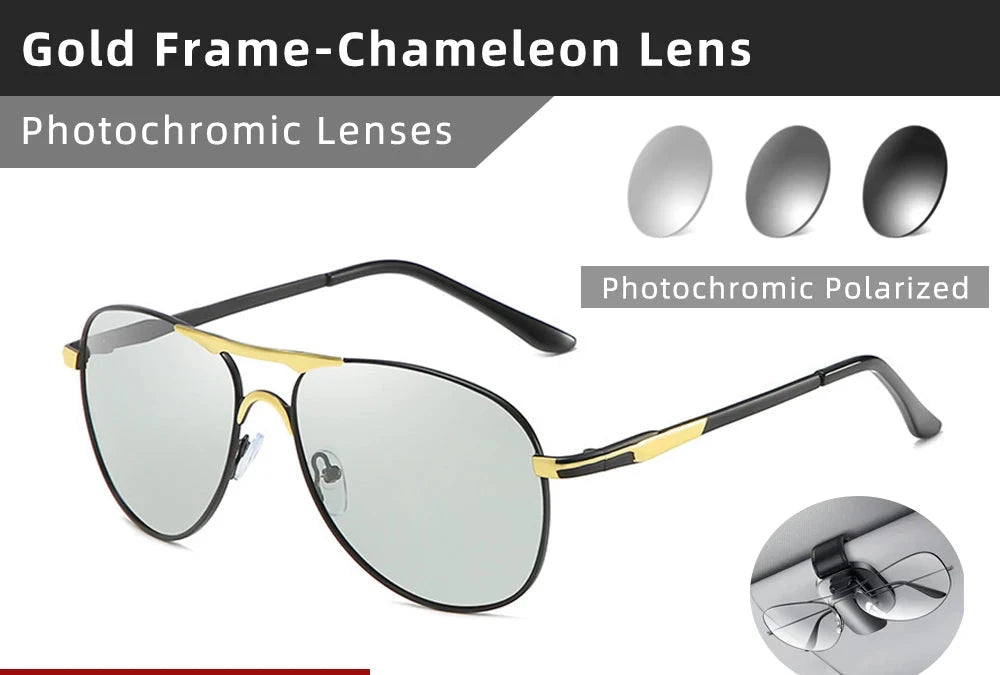 New Polarized Photochromic UV400 Sunglasses Gold Black