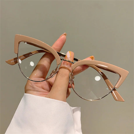 New Vintage Cat Eye Frame Eyeglasses khaki clear lens