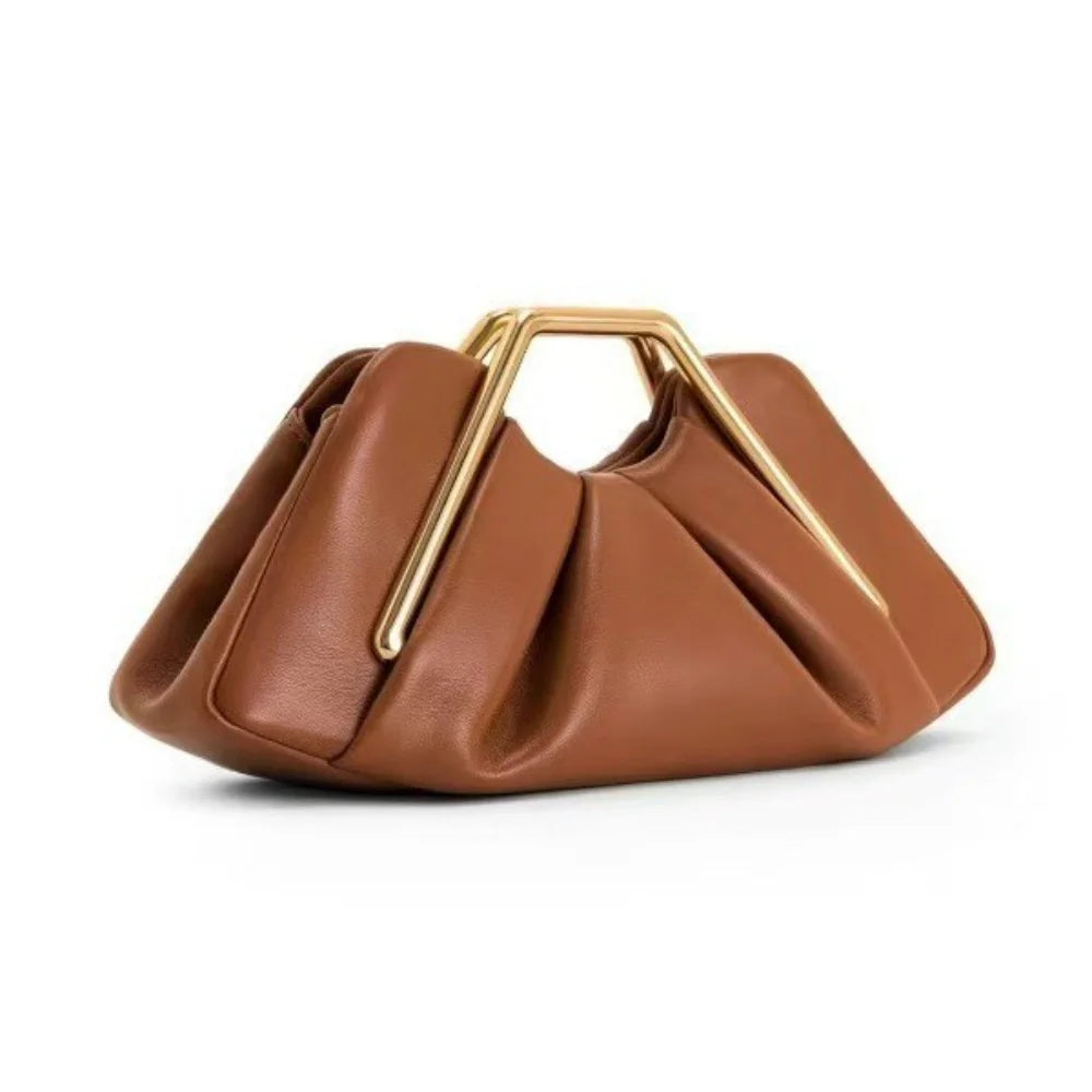 Brown Niche Cloud Leather Evening Pleated Handbag