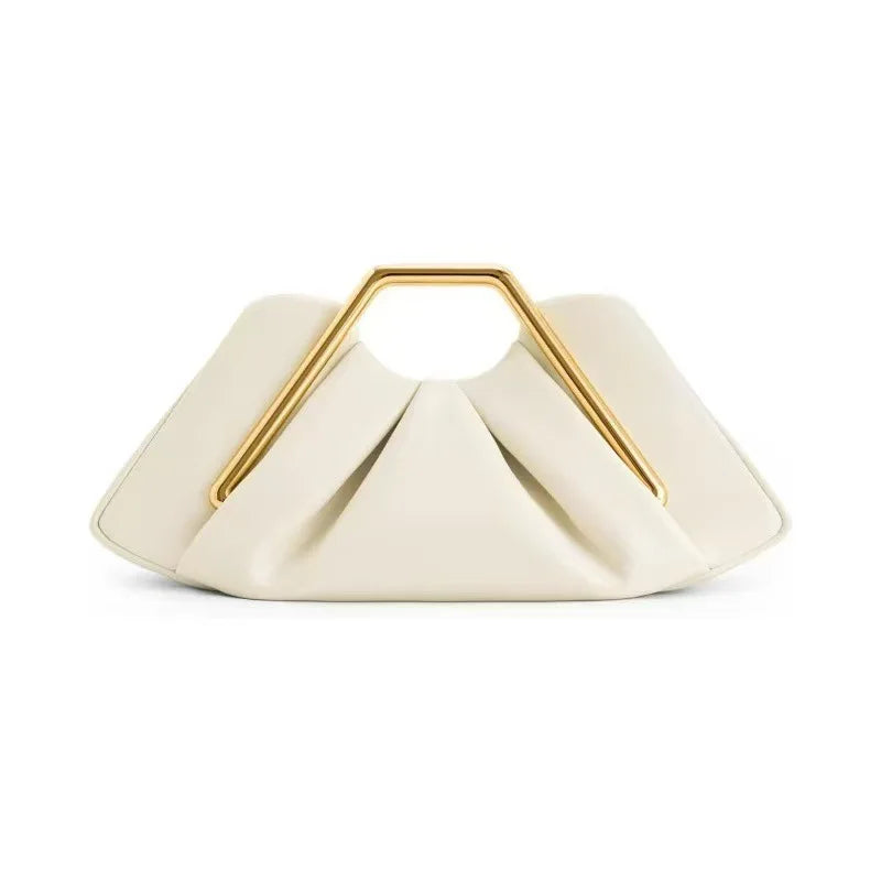 White Niche Cloud Leather Evening Pleated Handbag