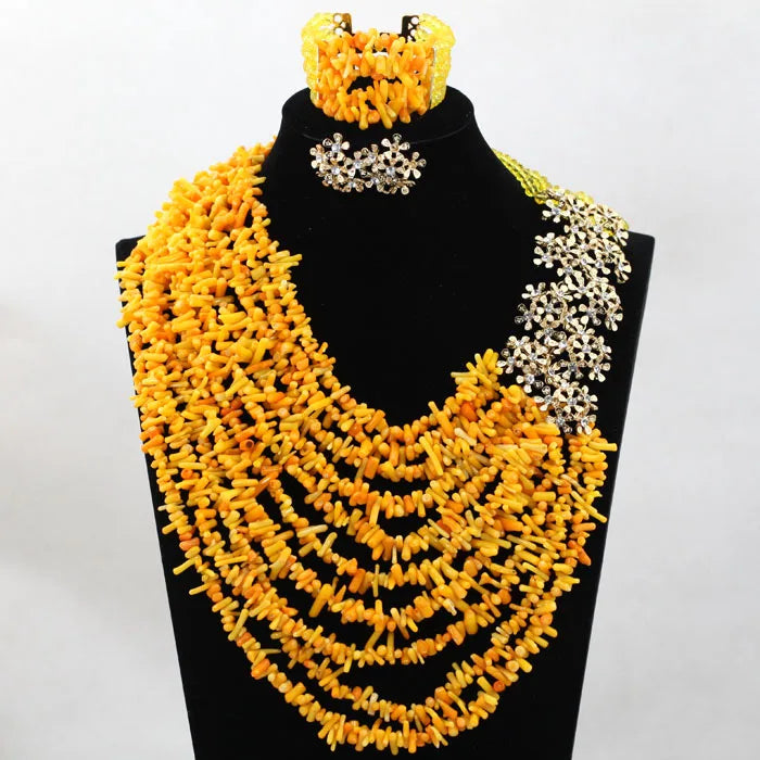 Yellow Nigerian Coral Beads Jewelry Sets