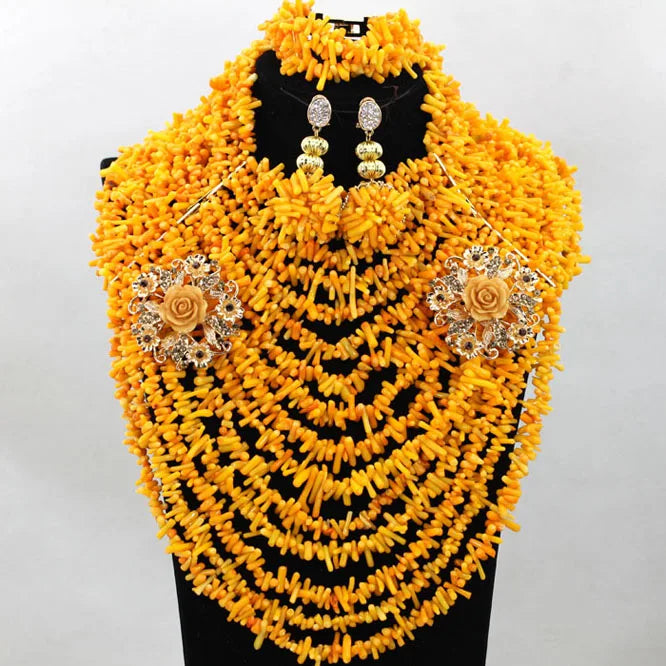 Yellow Nigerian Coral Beads Jewelry Sets