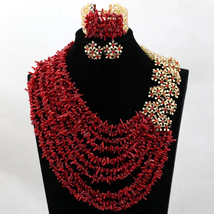 Red Nigerian Coral Beads Jewelry Sets