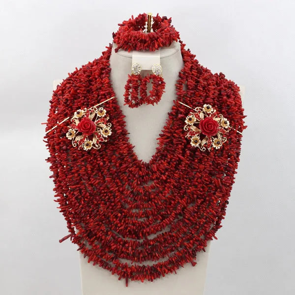 Red Nigerian Coral Beads Jewelry Sets