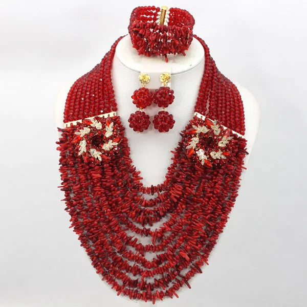 Red Nigerian Coral Beads Jewelry Sets