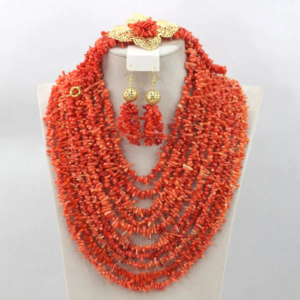 Orange Nigerian Coral Beads Jewelry Sets