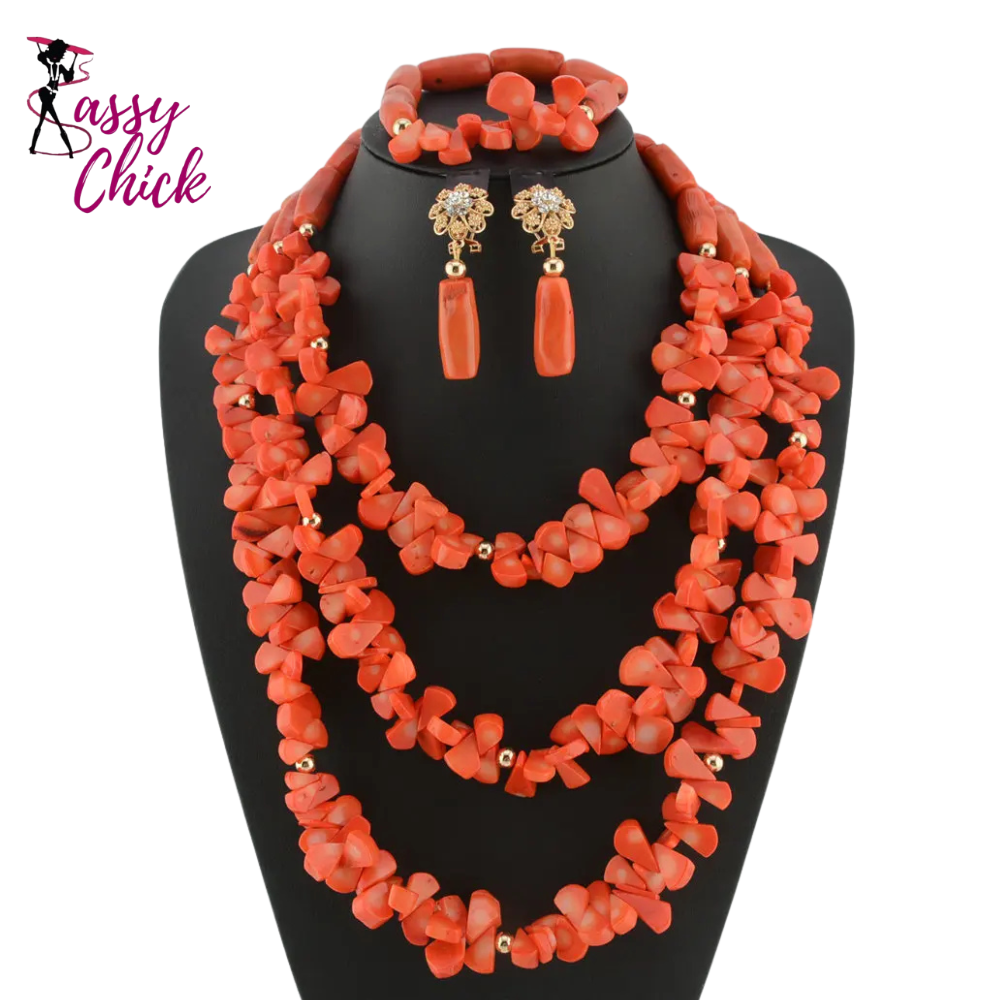 Nigerian Coral Beads Wedding Jewelry Set Sassy Chick Logo