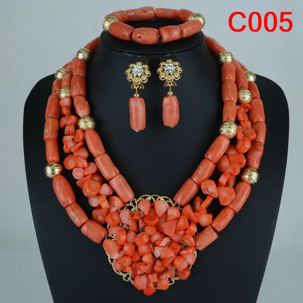 Nigerian Coral Beads Wedding Jewelry Set
