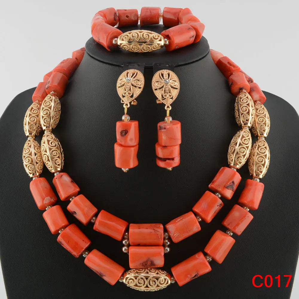 Nigerian Coral Beads Wedding Jewelry Set
