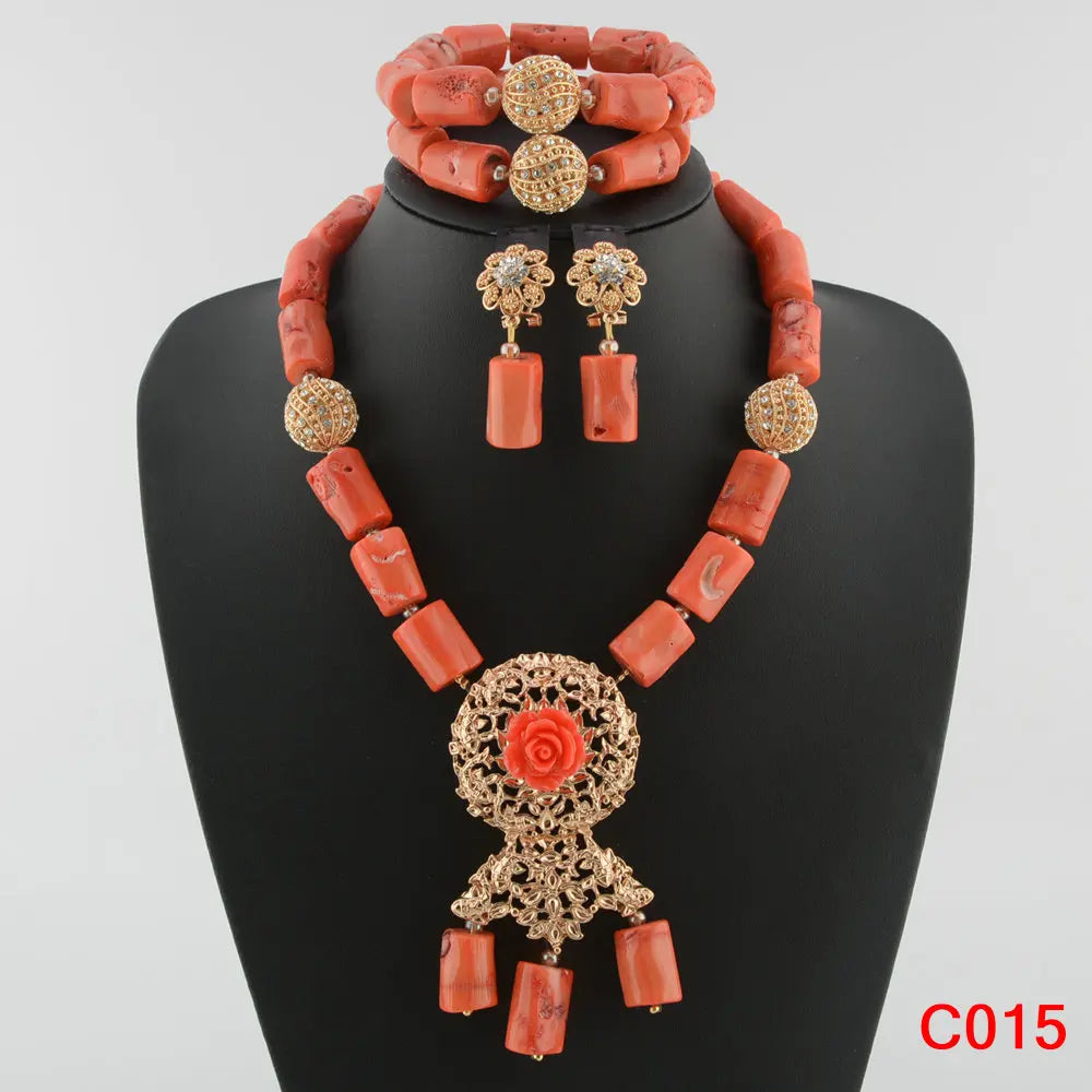 Nigerian Coral Beads Wedding Jewelry Set