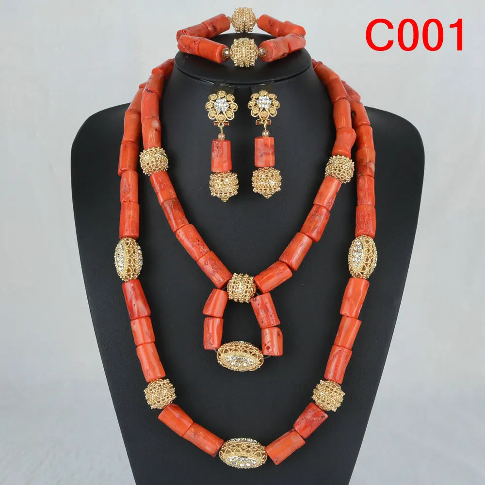 Nigerian Coral Beads Wedding Jewelry Set