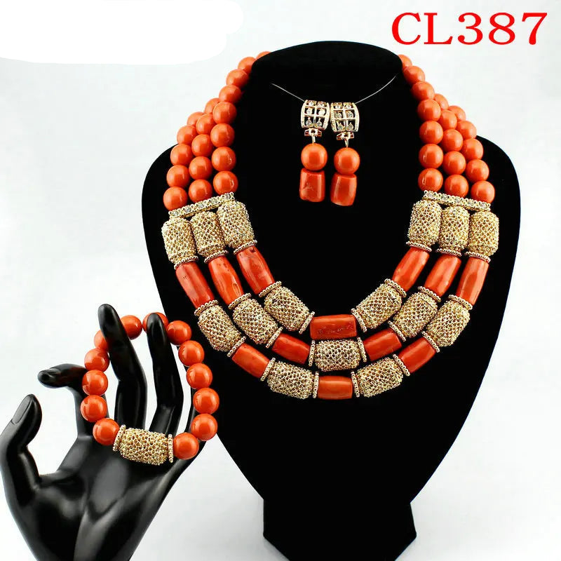 Nigerian Coral Beads Wedding Jewelry Set