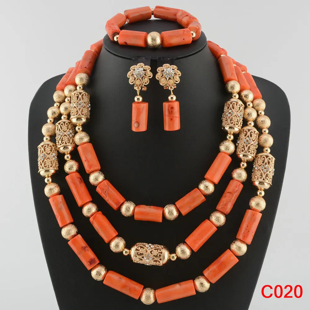 Nigerian Coral Beads Wedding Jewelry Set