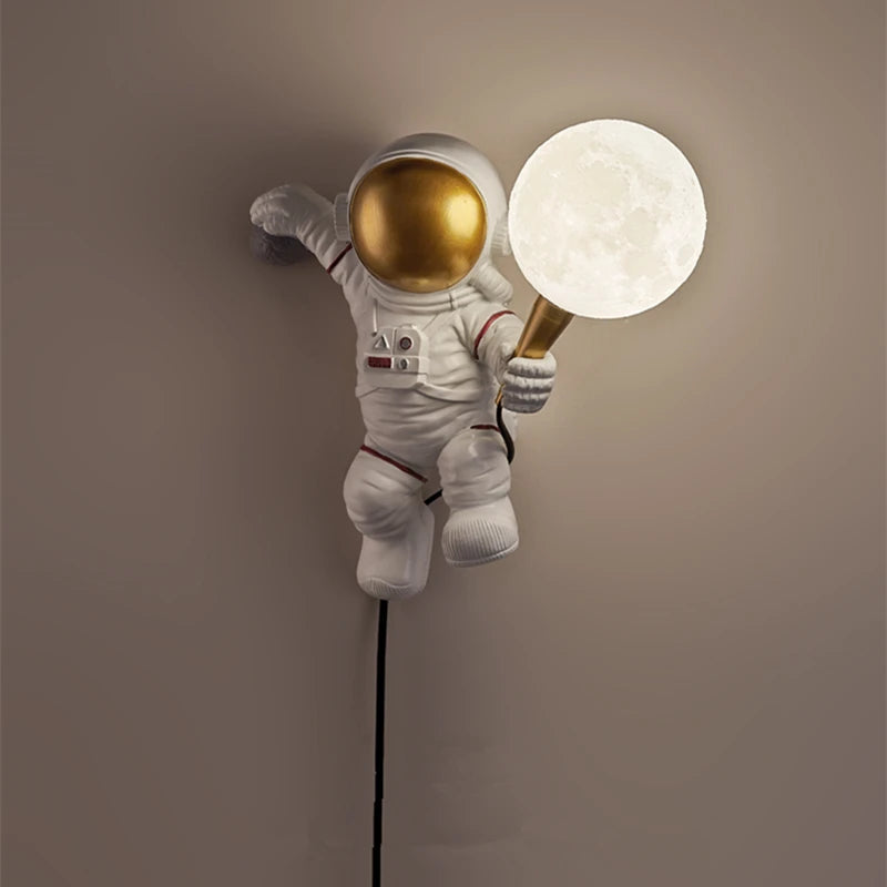 Nordic LED astronaut wall lamp with moon design for kids' room or bedroom lighting