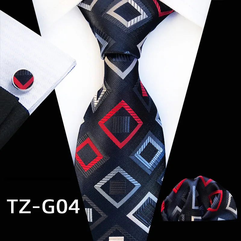black red white square pattern tie set