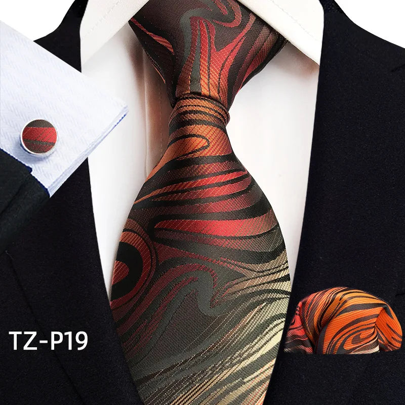 grey orange geometric pattern tie set