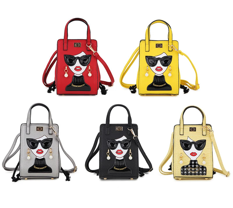 Collection of Novelty Lady Face Designer Handbags