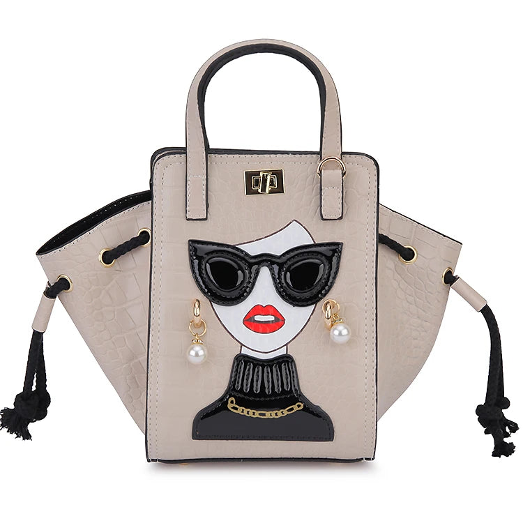 Gray Novelty Lady Face Designer Handbags