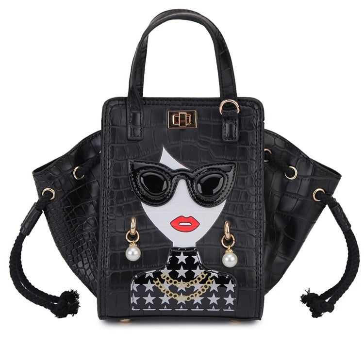 Black Novelty Lady Face Designer Handbags