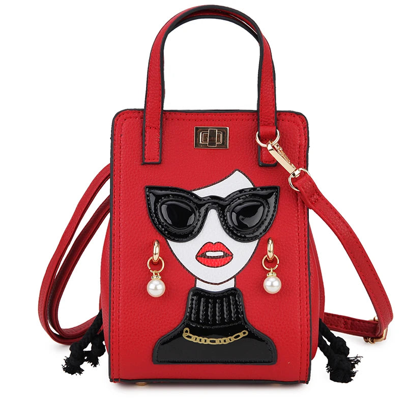 Red Novelty Lady Face Designer Handbags
