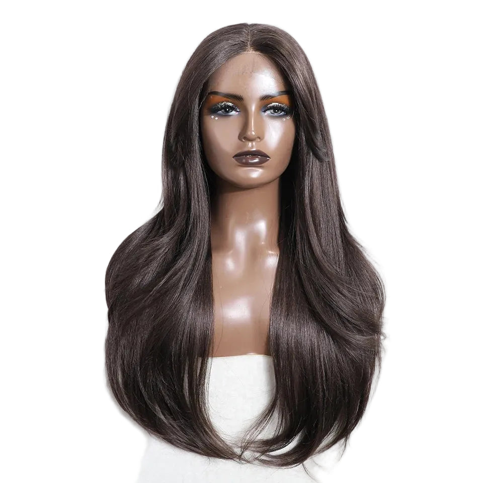Black Ombre Brown Blonde 26 inches Straight With Bangs Synthetic Lace Wig