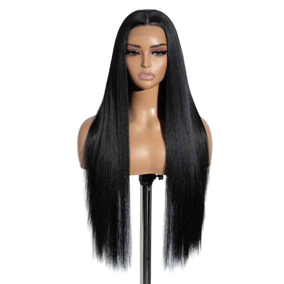 Black Ombre Brown Highlight Long Straight Synthetic Lace Front Wigs