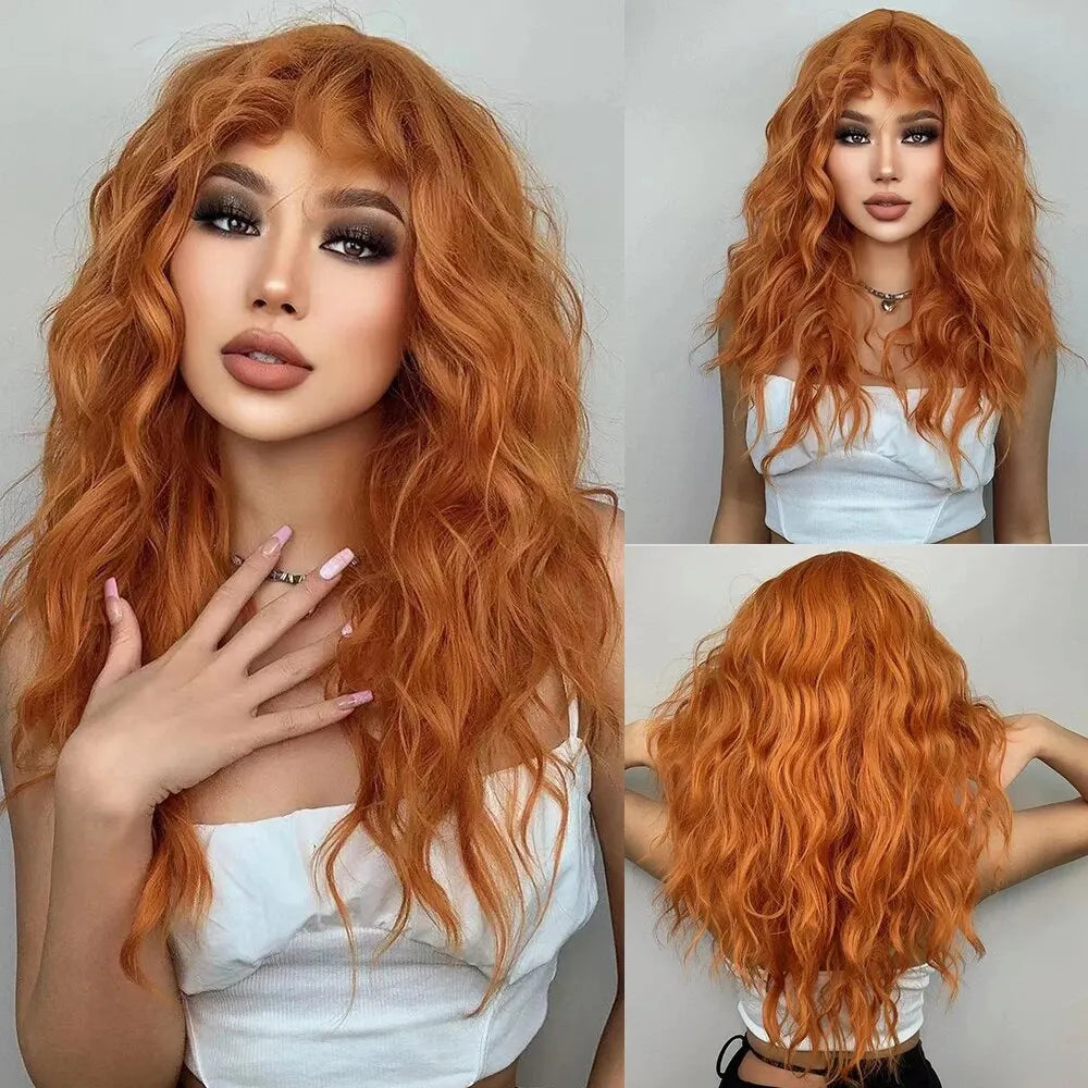 Orange Ombre Long Wavy Synthetic Wigs