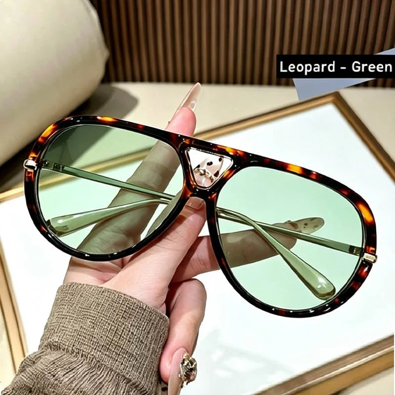 Outdoor Oversized Leopard Green Sunglasses