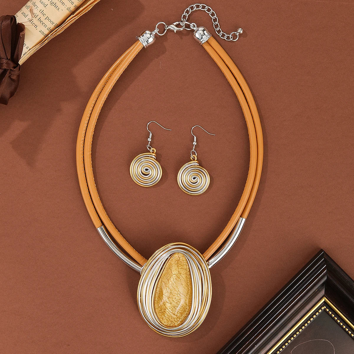 Brown Oval Shape Colorful Crystal Jewelry Sets