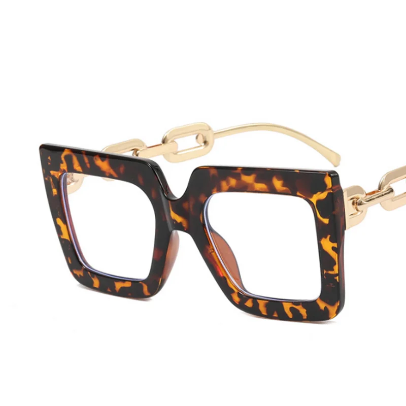 Leopard Oversize Hyperopia Chain Frame Clear Lens Eyewear