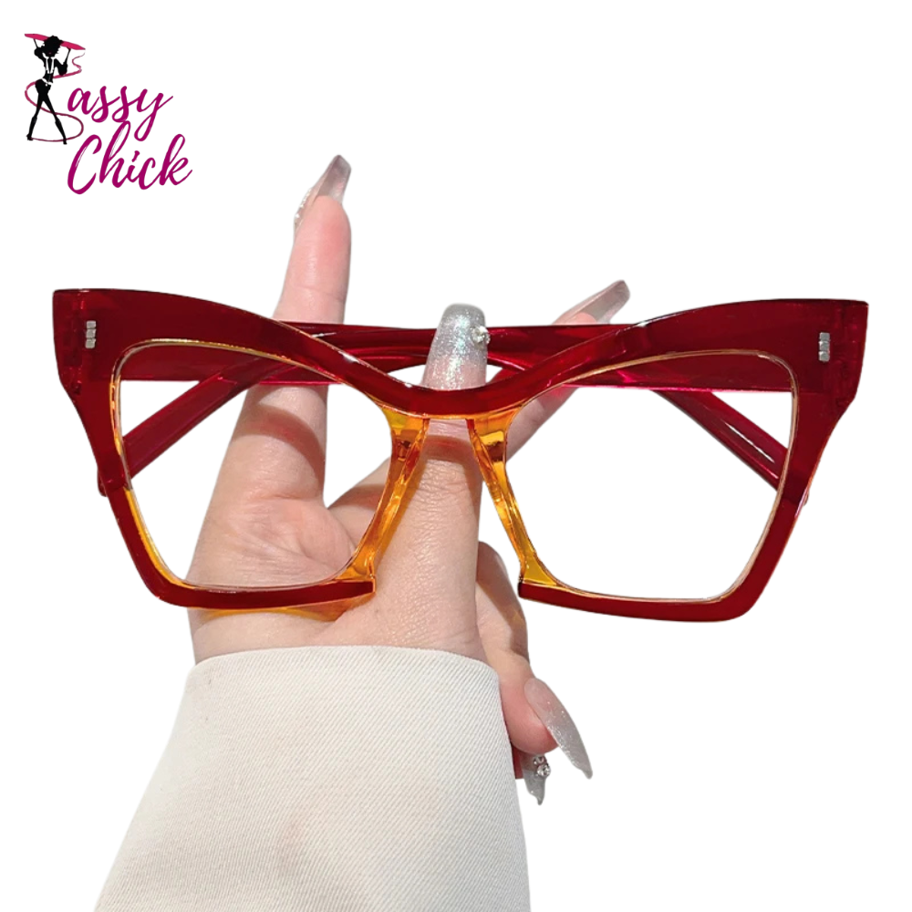 Oversized Blue Light Blocking Cat Eye Glasses Sassy Chick Logo