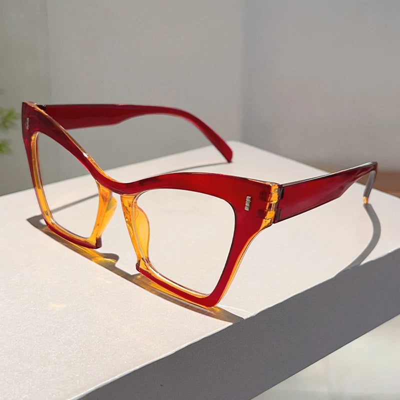 Red Oversized Blue Light Blocking Cat Eye Glasses