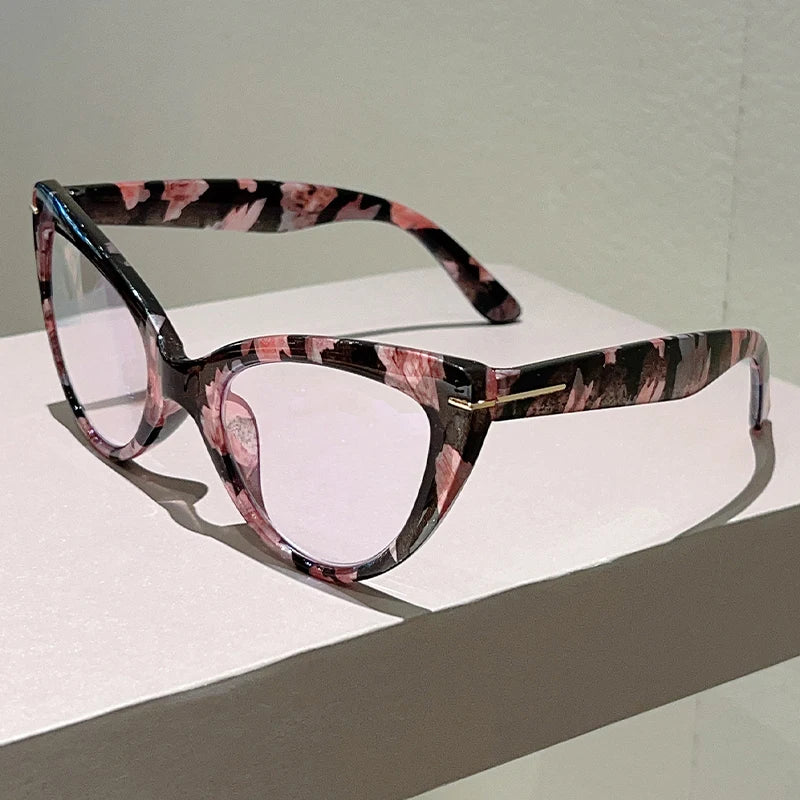 Floral Oversized Cat Eye Blue Light Blocking Optical Frames Reading Glasses