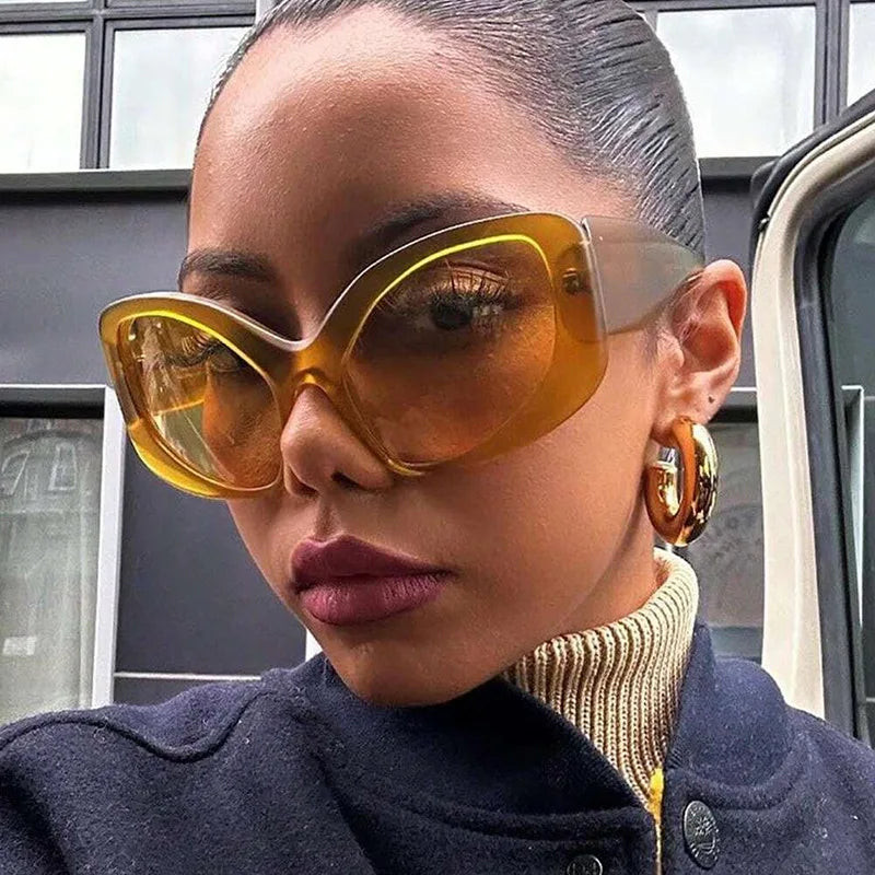 Model using Oversized Cat Eye Chunky Reading Glasses