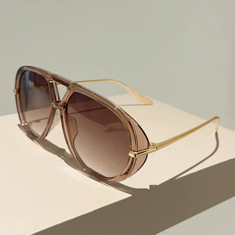 Brown Oversized Double Bridge Pilot Sunglasses